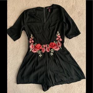 Black Rose Print Romper